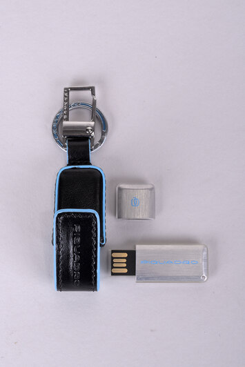 Portachiavi in pelle con chiavetta USB da 64 GB Blue square - Black -h