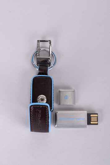 Portachiavi in pelle con chiavetta USB da 64 GB Blue square - Marrone -h