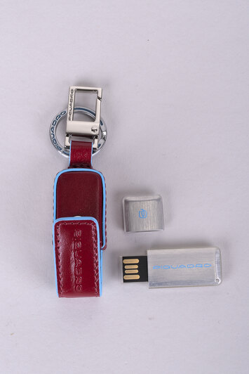 Portachiavi in pelle con chiavetta USB da 64 GB Blue square - Rosso -h